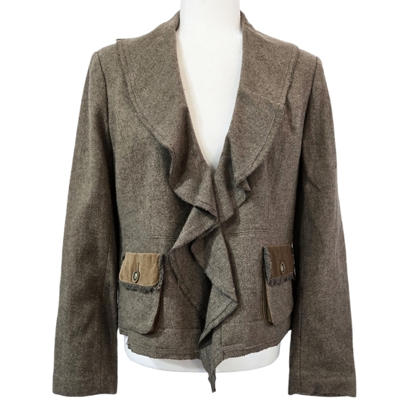 Cabi 361 Kensington Wool Blend Brown Ruffle Collar Blazer Academia Preppy - Picture 1 of 9